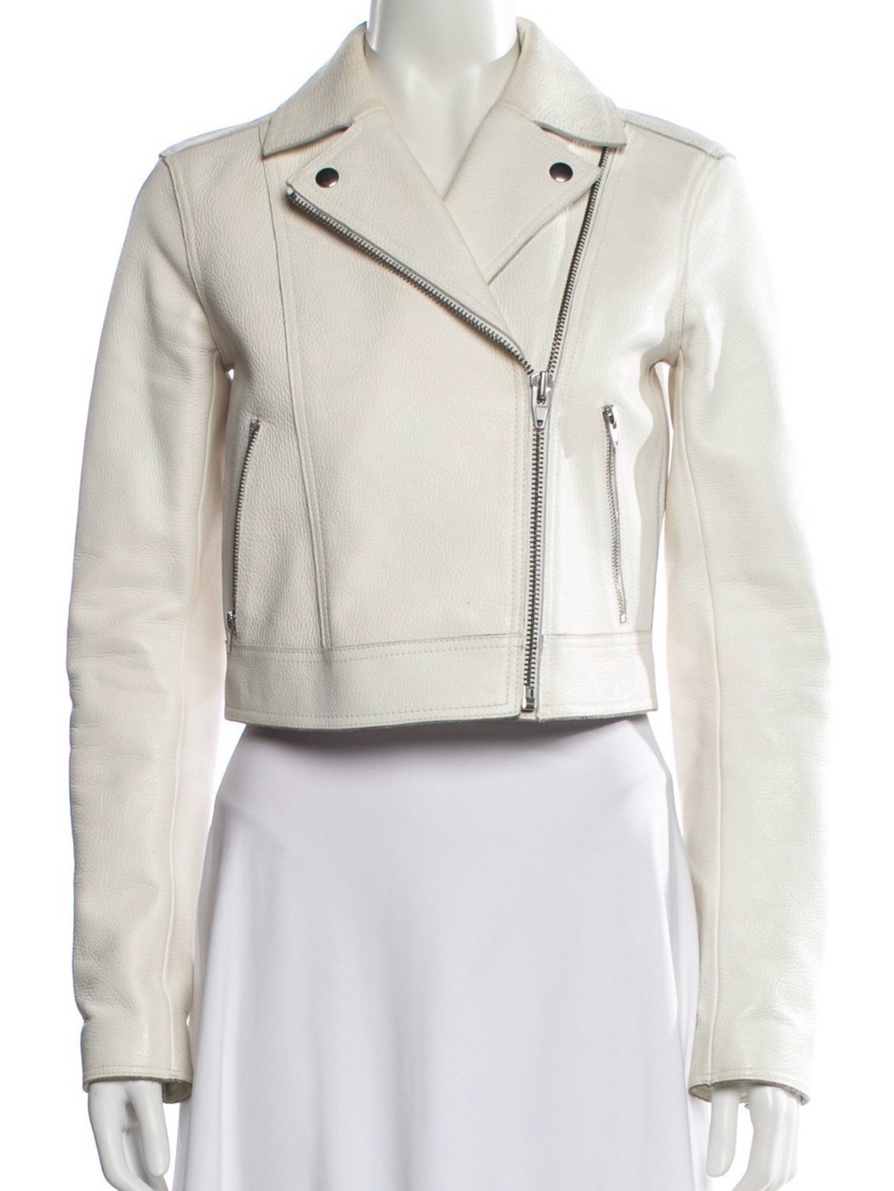 T by Alexander Wang Cream White Cropped Leather Moto Jacket
